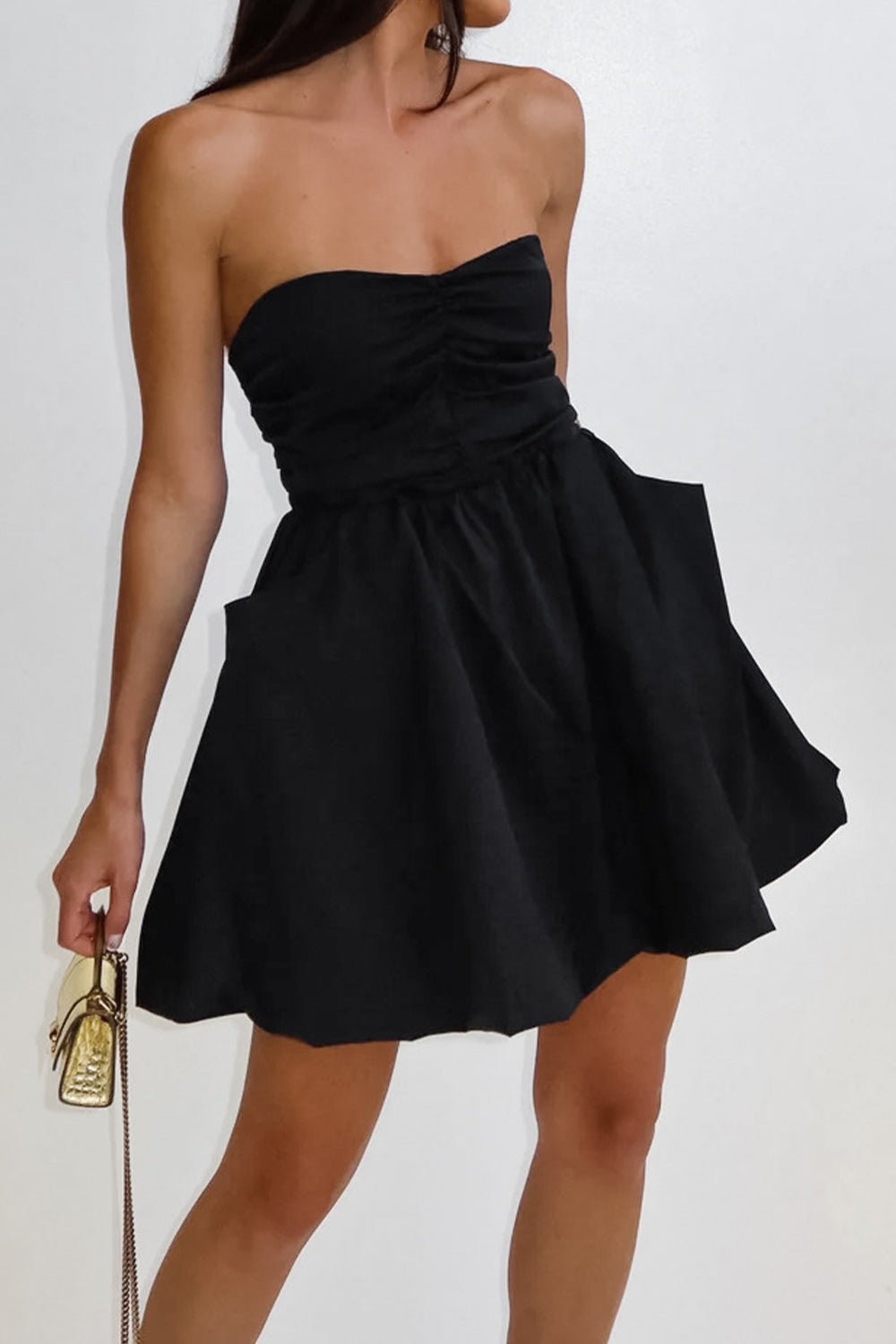 Stylish Strapless A-Line White Mini Graduation Dress with Pockets