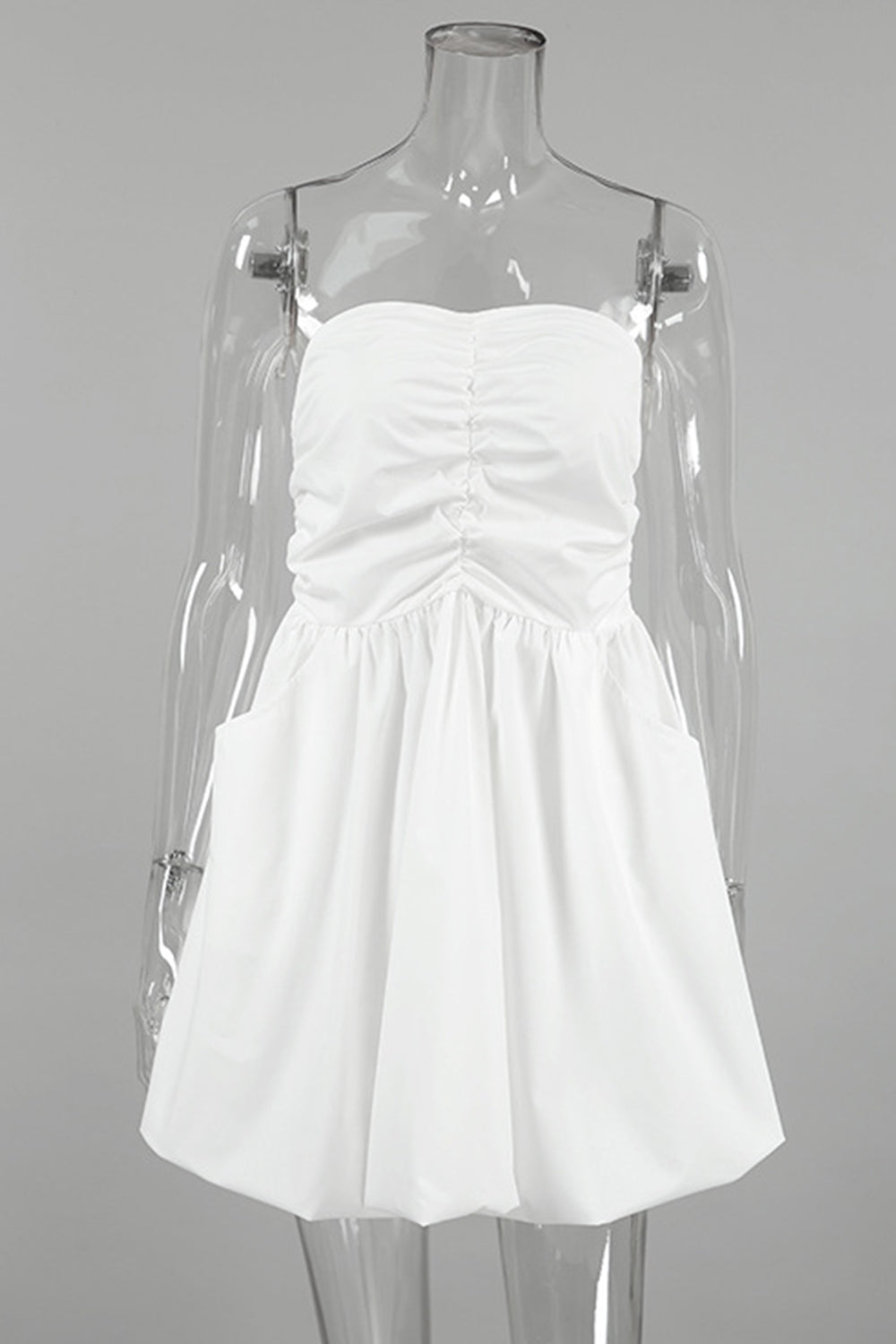 Stylish Strapless A-Line White Mini Graduation Dress with Pockets
