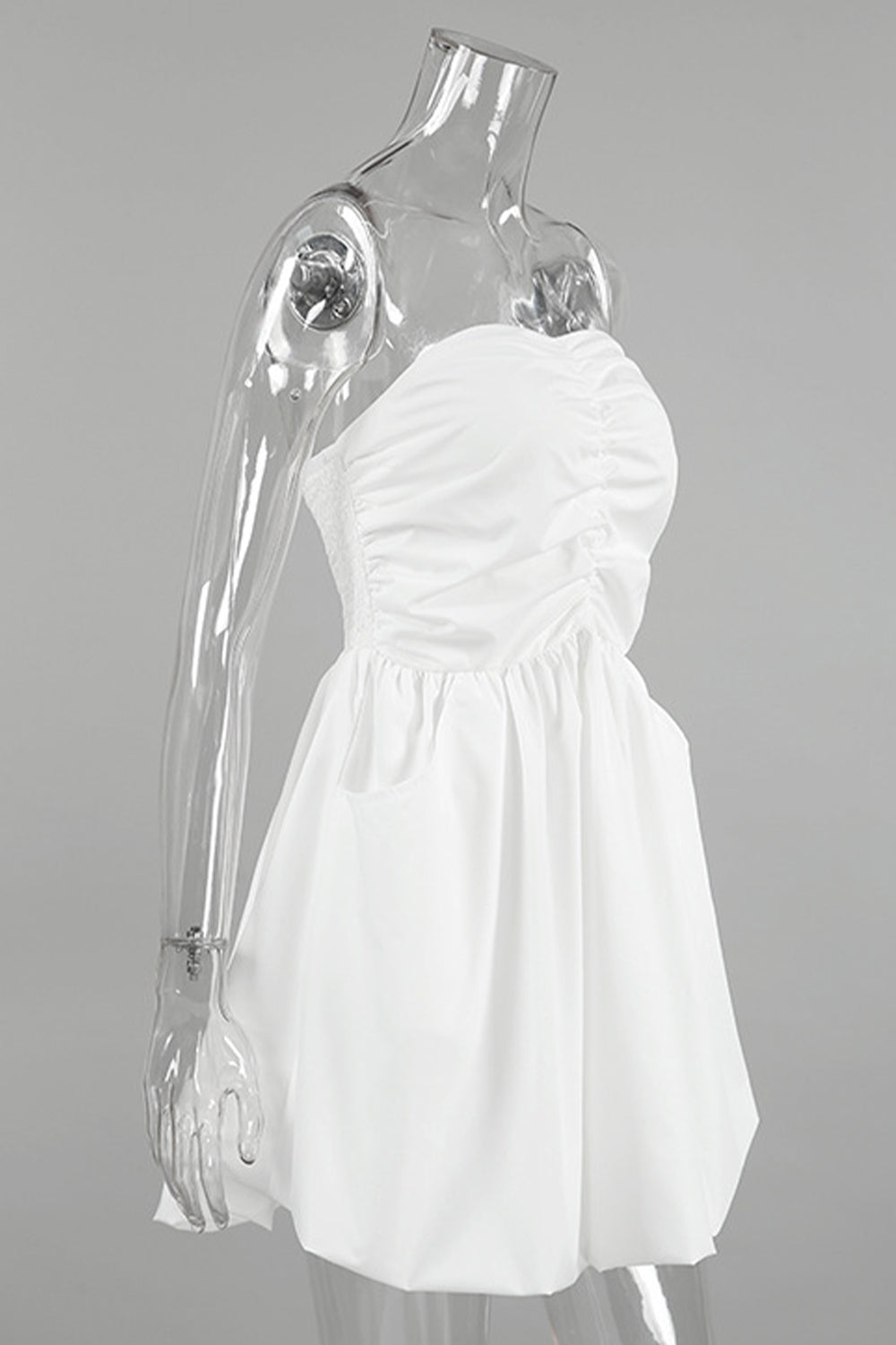 Stylish Strapless A-Line White Mini Graduation Dress with Pockets