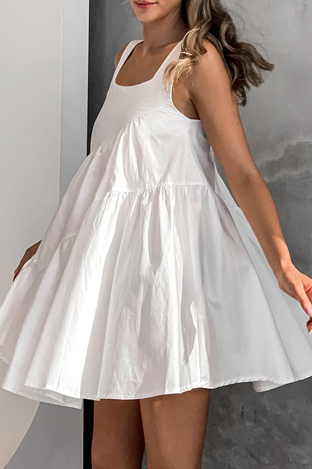 Summer White Square Neck Mini A-Line Graduation Dress
