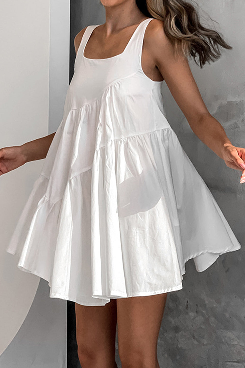 Summer White Square Neck Mini A-Line Graduation Dress