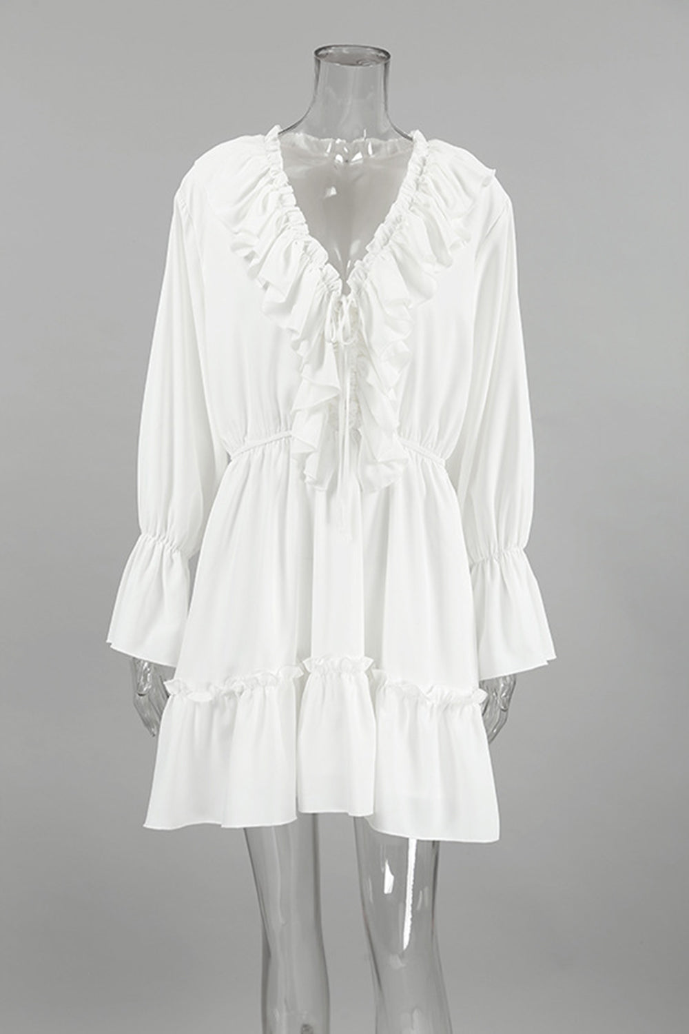 Elegant A-Line V-Neck Long Sleeves Short White Graduation Dress