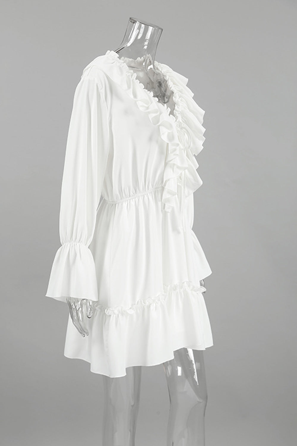 Elegant A-Line V-Neck Long Sleeves Short White Graduation Dress