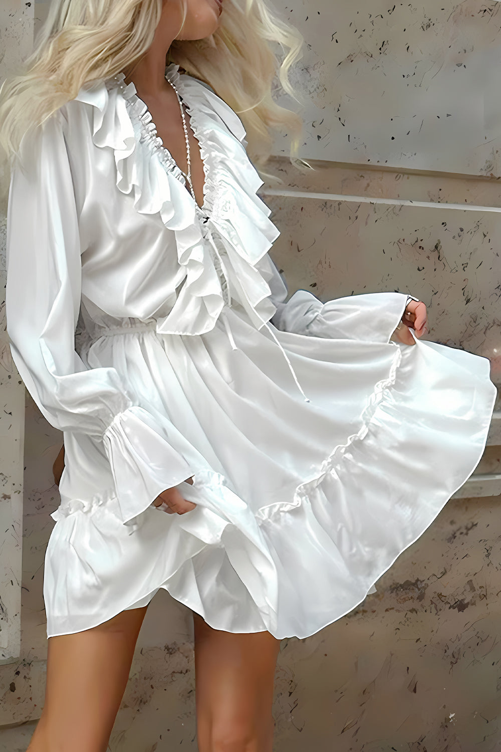 Elegant A-Line V-Neck Long Sleeves Short White Graduation Dress