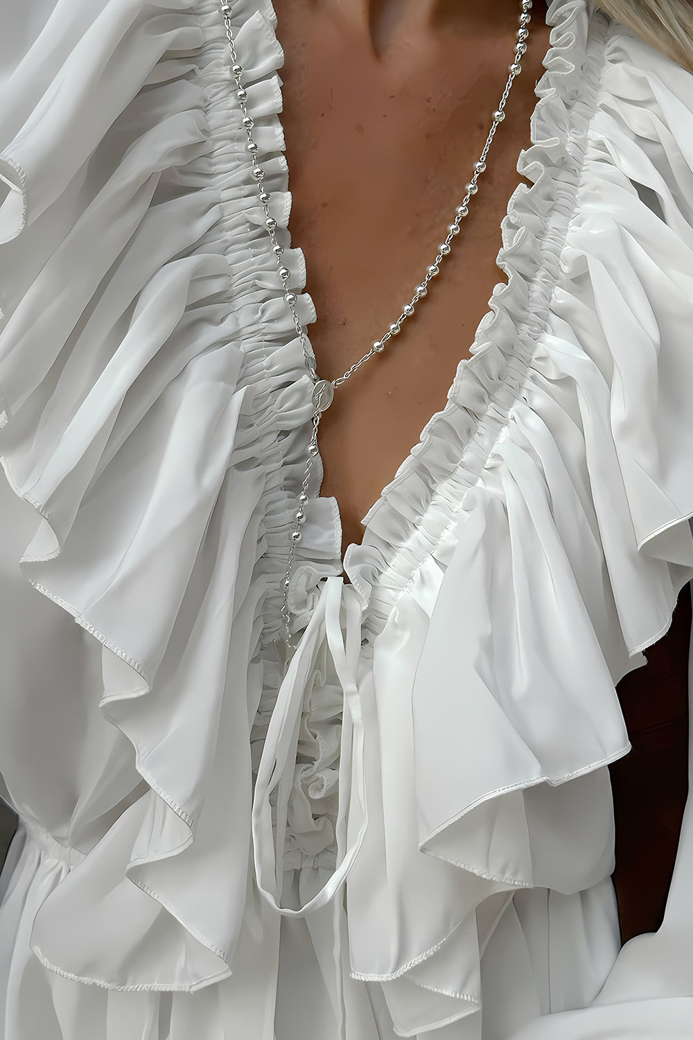Elegant A-Line V-Neck Long Sleeves Short White Graduation Dress