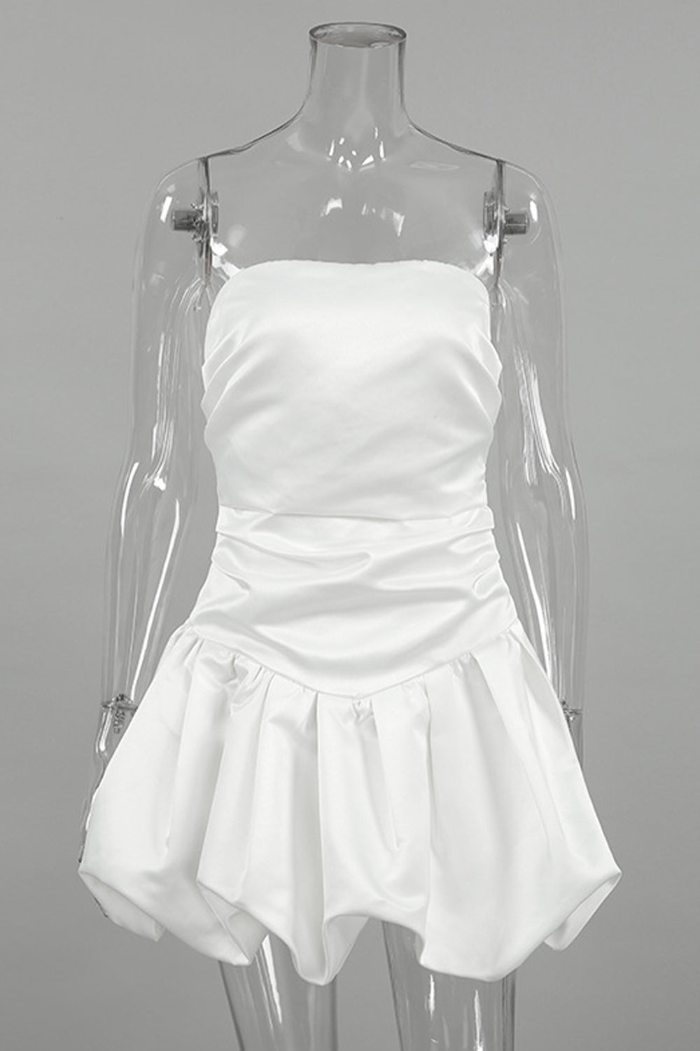 Simple A-Line Strapless Mini Satin White Graduation Dress