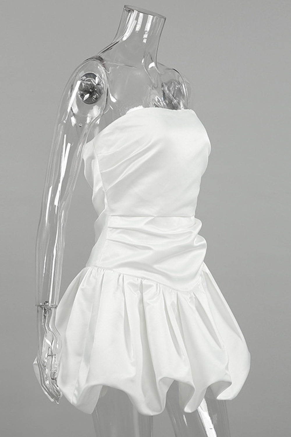 Simple A-Line Strapless Mini Satin White Graduation Dress