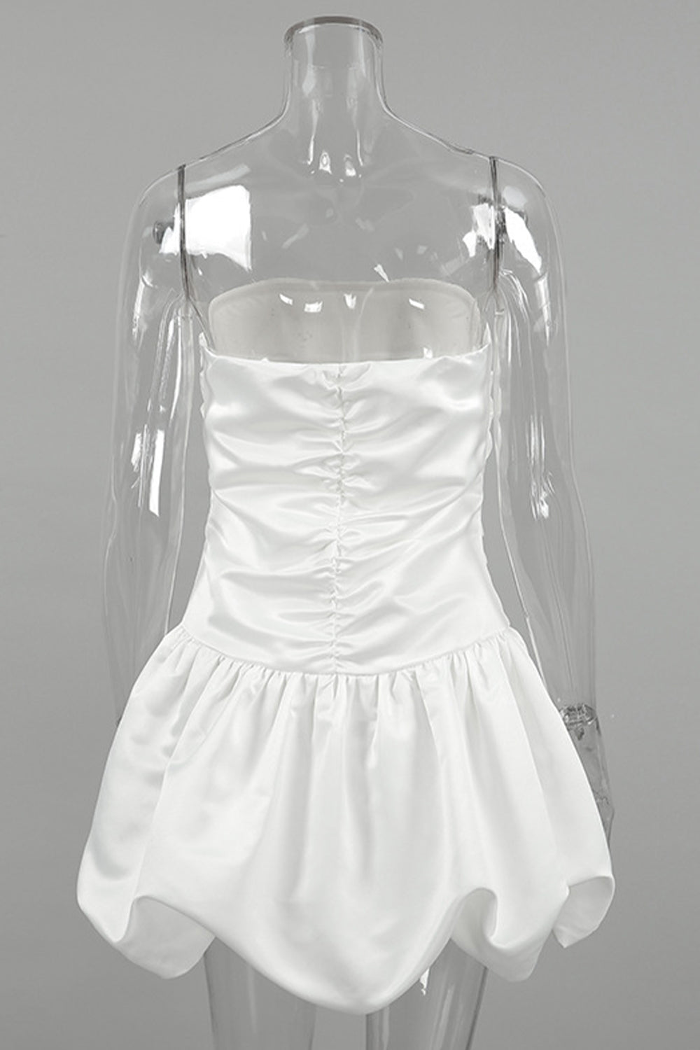 Simple A-Line Strapless Mini Satin White Graduation Dress