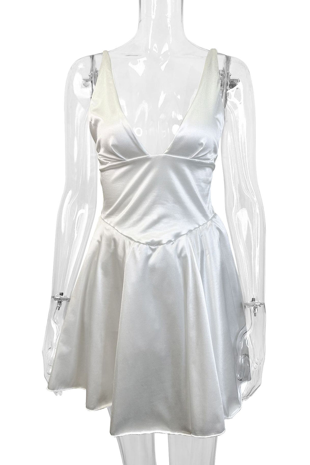 White A-Line V-Neck Short Mini Little Satin Graduation Dress