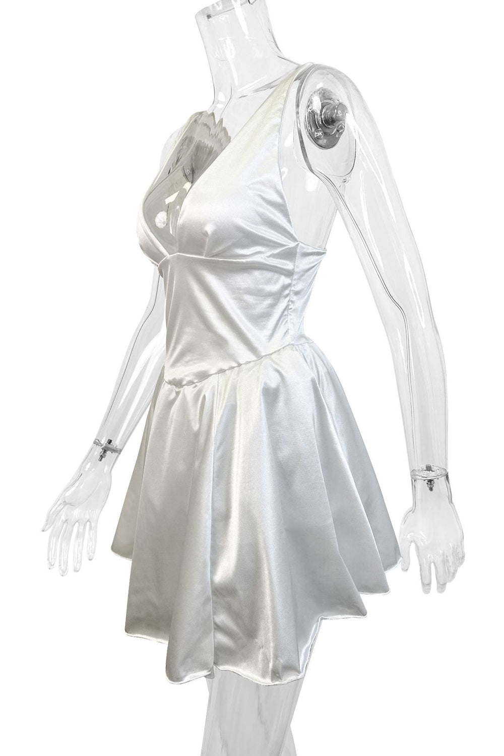 White A-Line V-Neck Short Mini Little Satin Graduation Dress