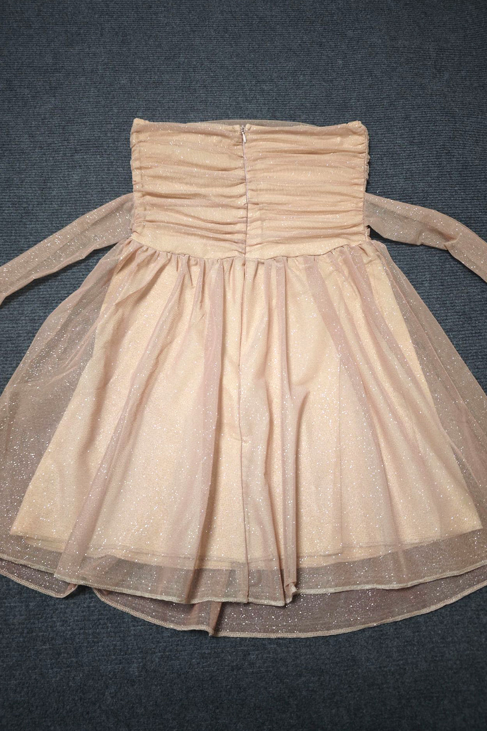 Cute A-Line Strapless Tulle Prom Sparkly Graduation Dress with Bow