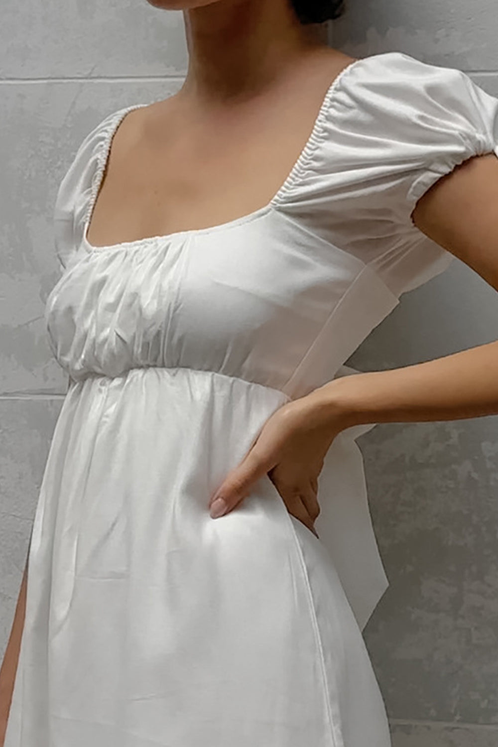 White A-line Square Neck Short Sleeves Mini Vintage Graduation Dress