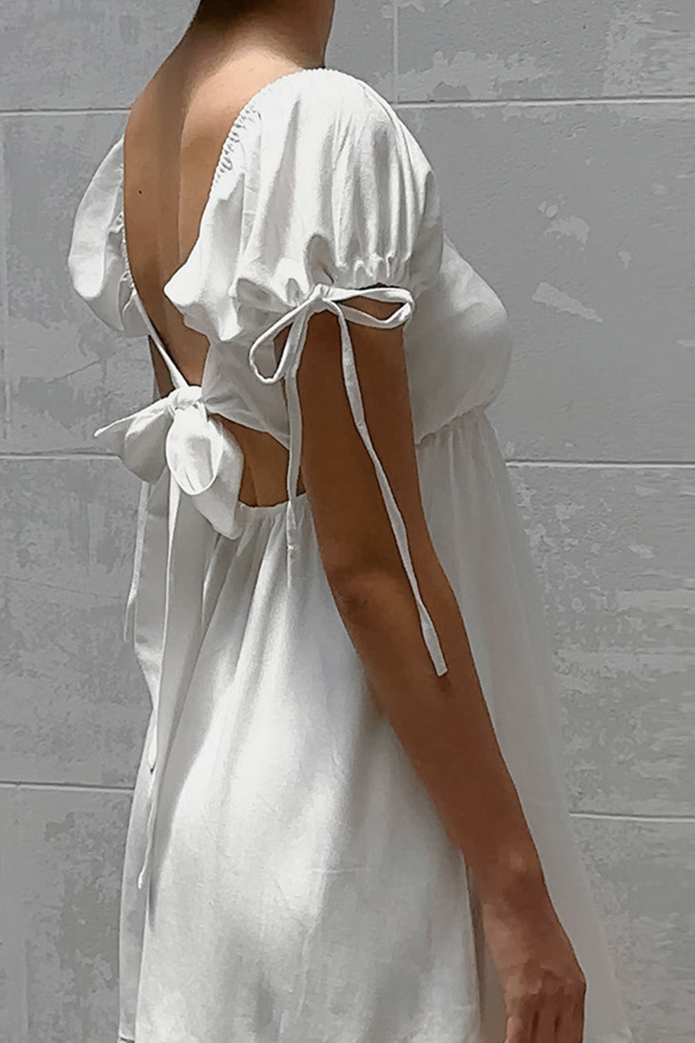White A-line Square Neck Short Sleeves Mini Vintage Graduation Dress