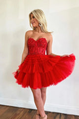Glitter Tulle Sweetheart A-Line Short Layered Homecoming Party Dress