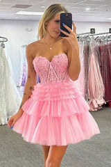 Glitter Tulle Sweetheart A-Line Short Layered Homecoming Party Dress