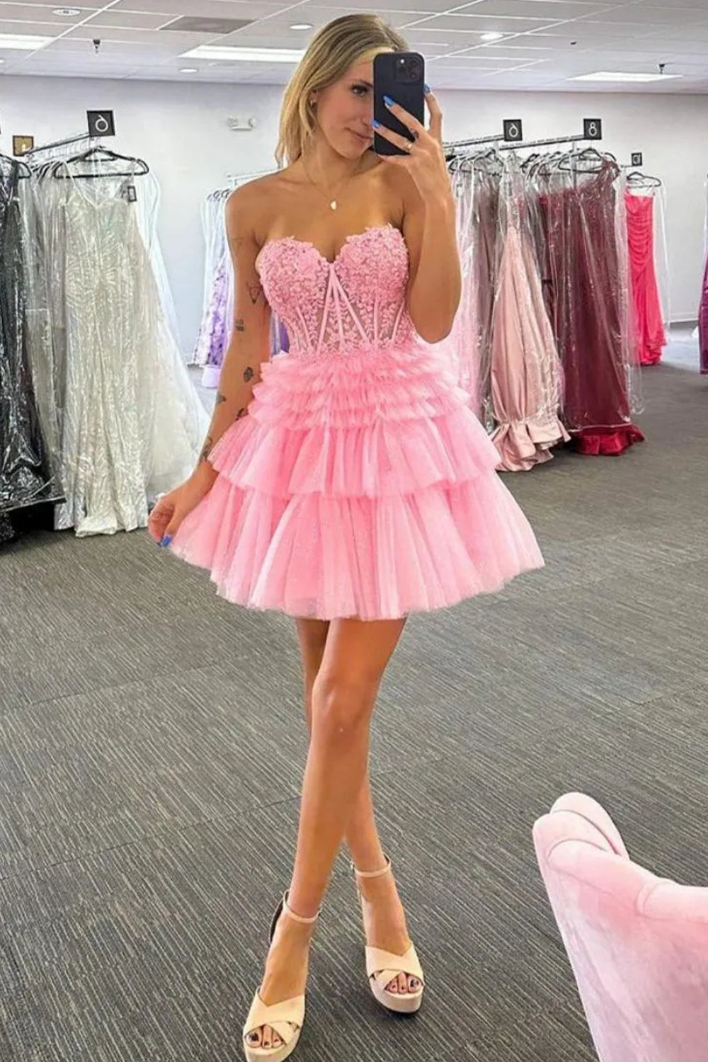 Glitter Tulle Sweetheart A-Line Short Layered Homecoming Party Dress