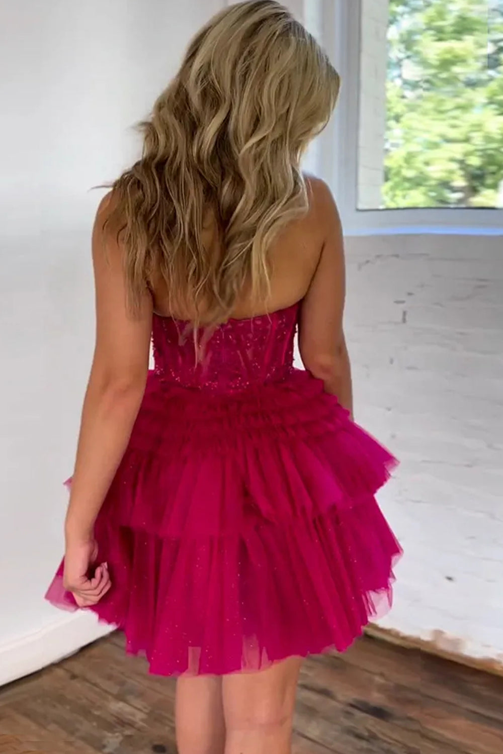 Glitter Tulle Sweetheart A-Line Short Layered Homecoming Party Dress