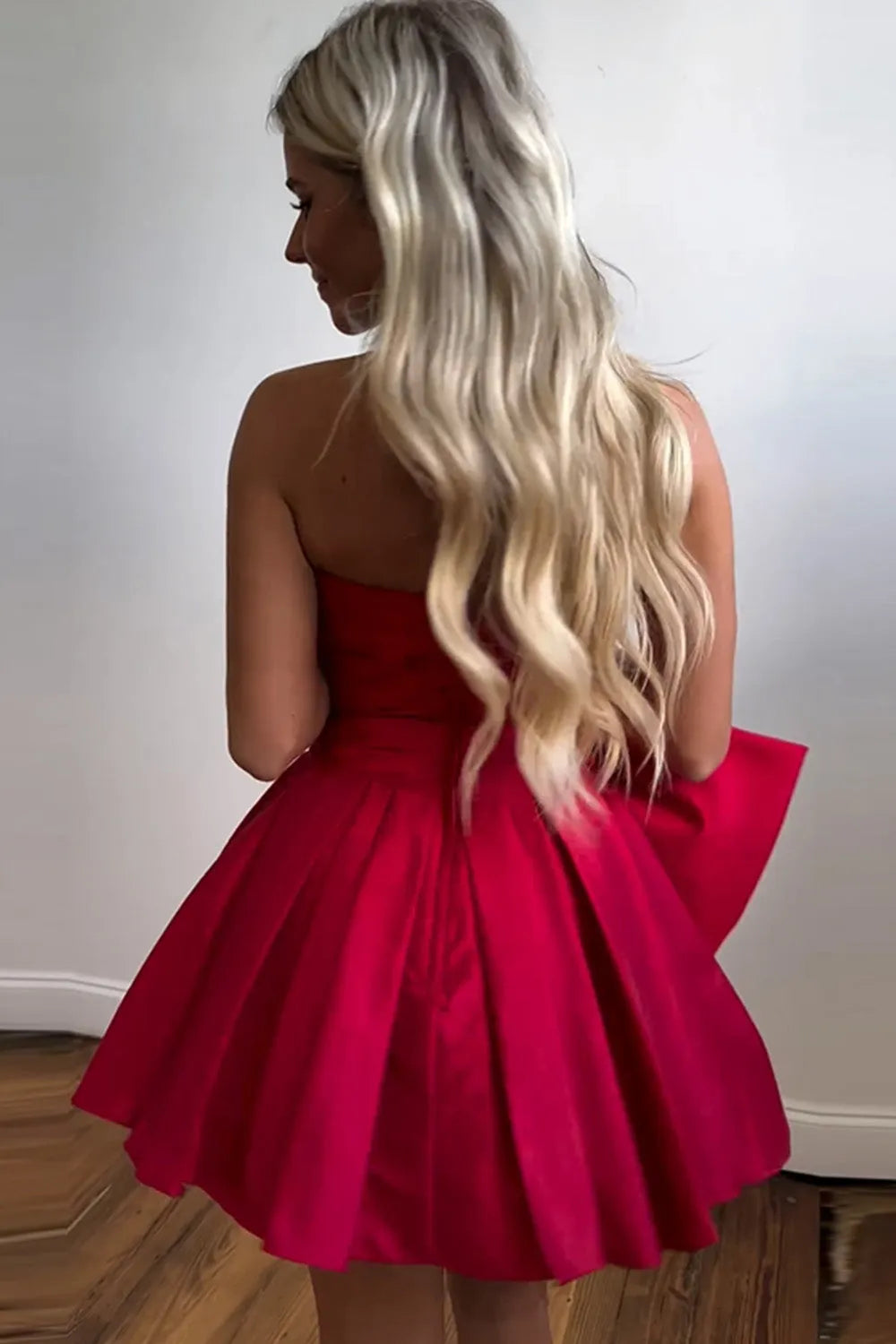 Cute A-Line Strapless Short Satin Homecoming Dress With Bow