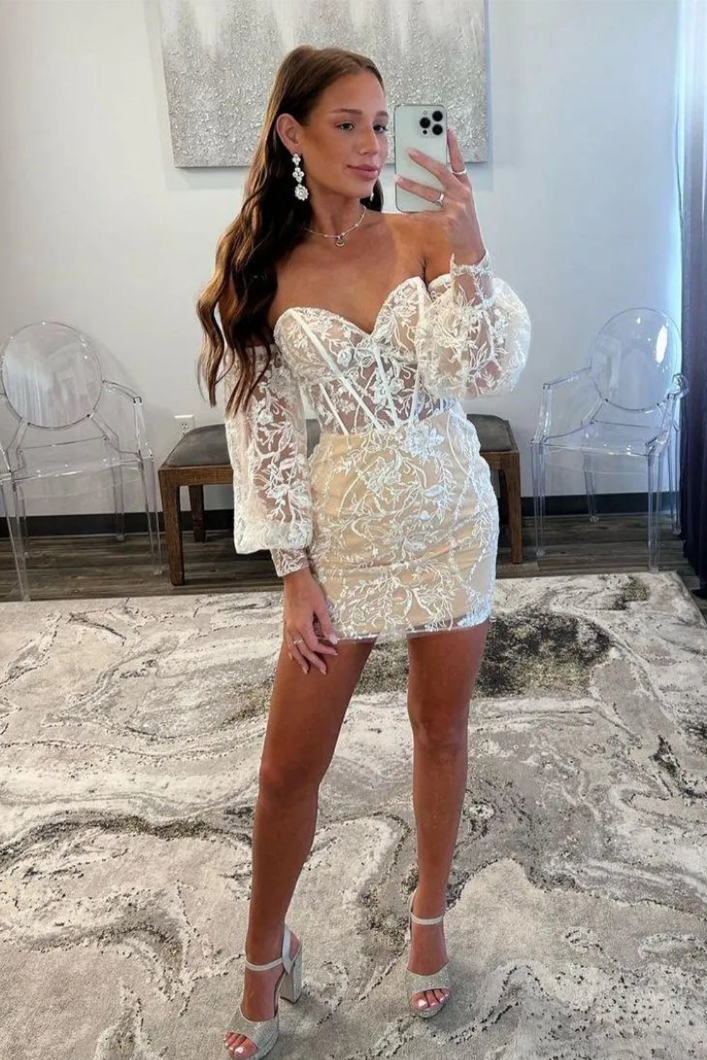 Gorgeous Sweetheart Tight Lace Homecoming Dress With Detachable Sleeves