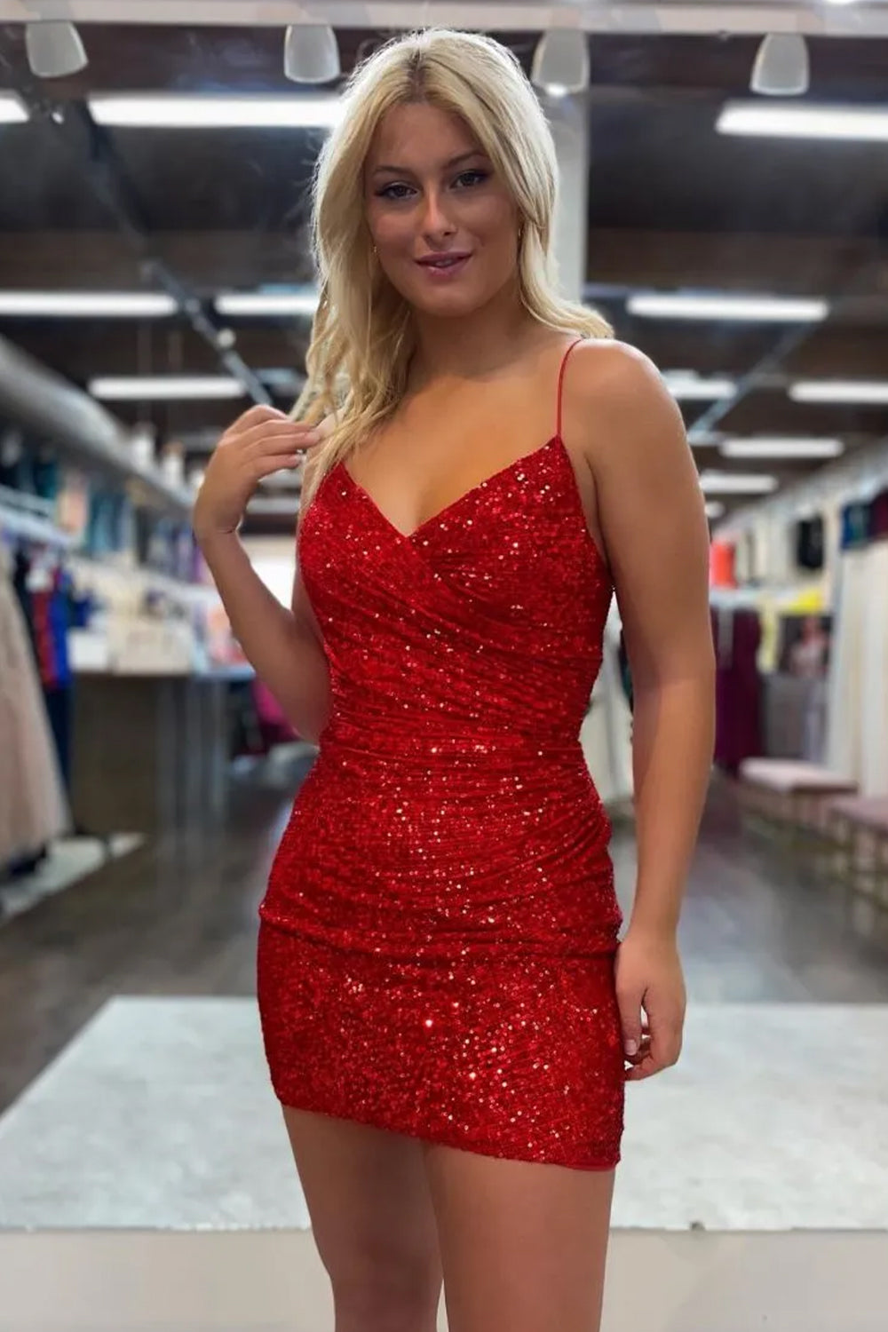 Royal Blue Bodycon Spaghetti straps Sequined Homecoming Party Dress
