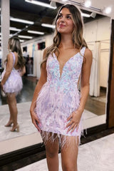 Stunning V-neck Bodycon Backless Short Homecoming Dress With Feather