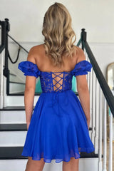 Cute Sweetheart A-Line Lace Up Short Homecoming Dress with Detachable Sleeves