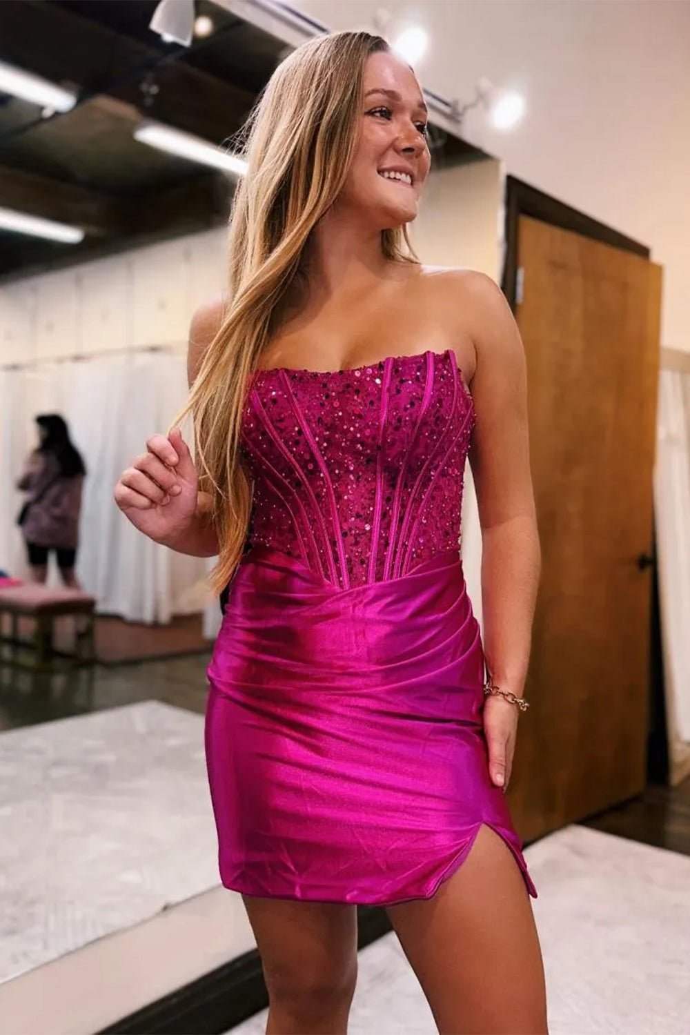 Sparkly Bodycon Off the Shoulder Short Tight Satin Homecoming Dress