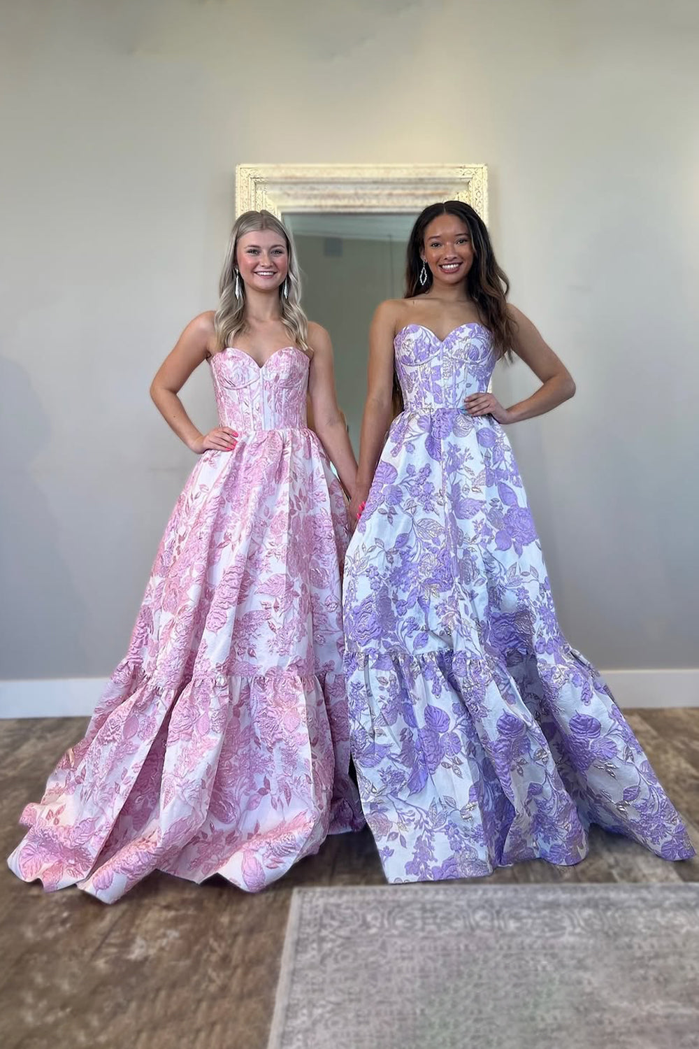 Pink Lovely Sweetheart A-Line Long Print Prom Dress