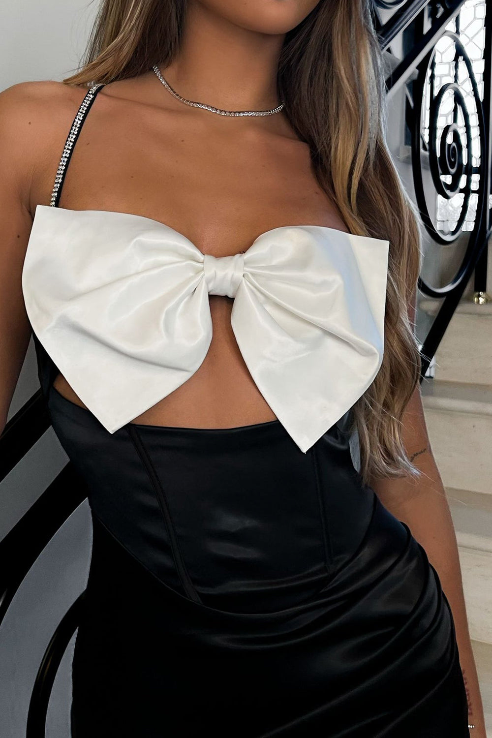 Sexy Mermaid Spaghetti Straps Satin Long Prom Dress With High Slit And Bowknot